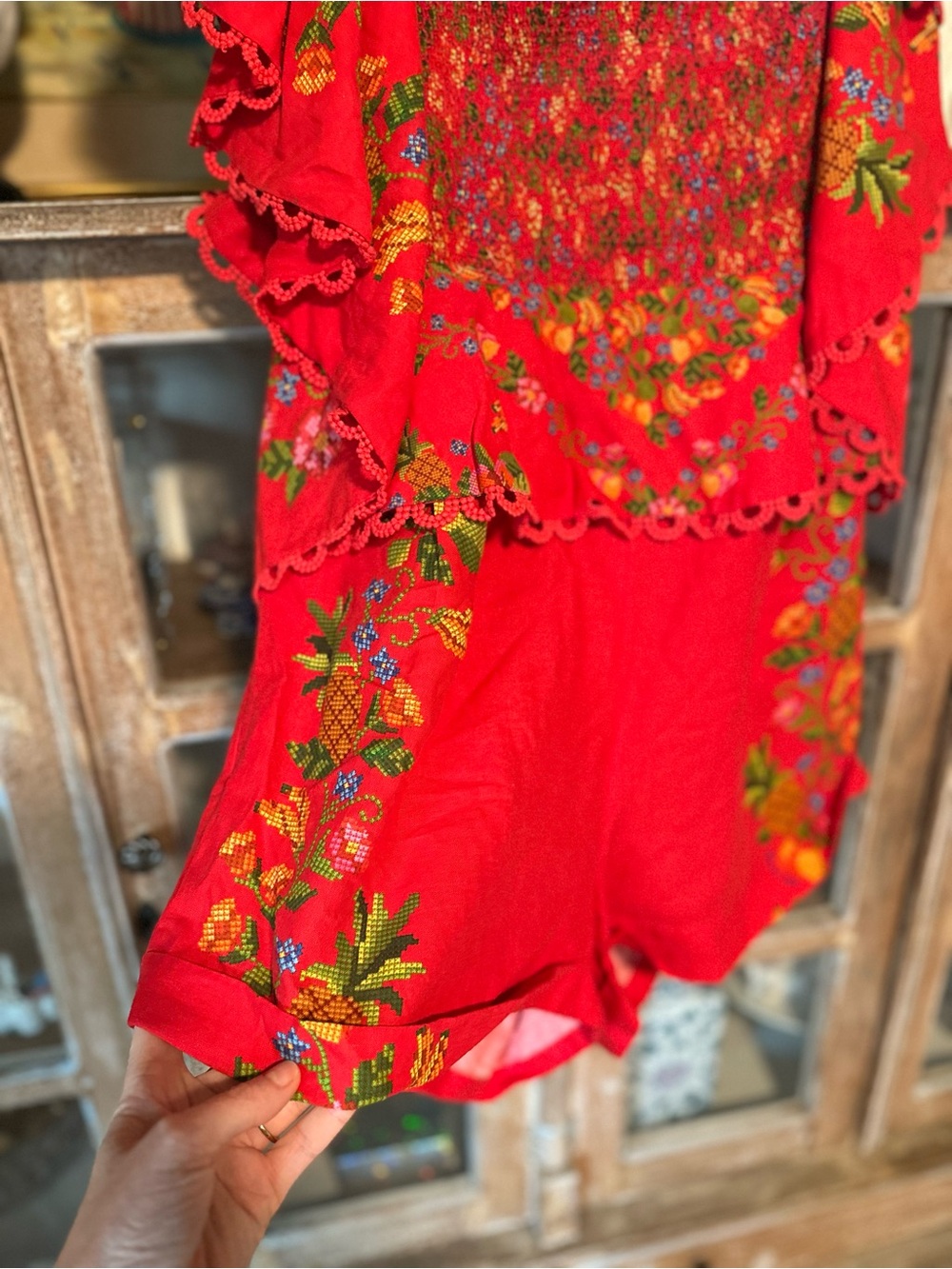 FARM Rio Red Floral Embroidered Ruffle Romper - Picture 5 of 9